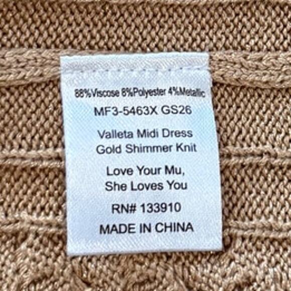 #1 SHOW ME YOUR MUMU NWT Valleta Short Sleeve Midi Dress Gold Shimmer Knit 2X - Picture 5 of 7